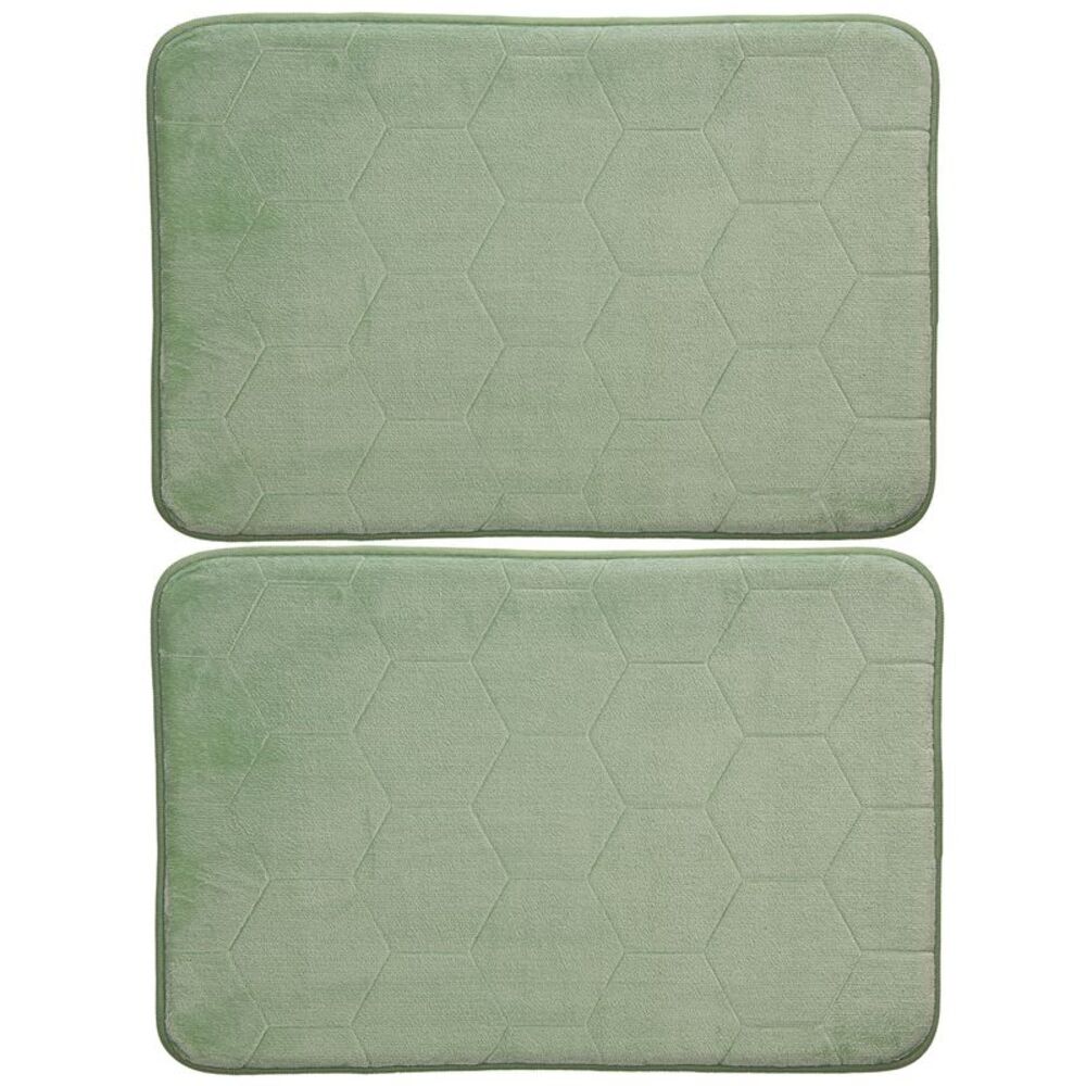 Smart Home Geometric Embossed Green Non Slip Memory Foam Comfort Bathmat, 2 Pack